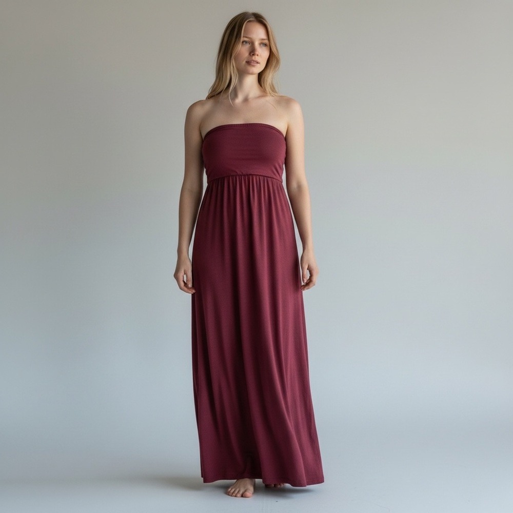 J. Jill Womens Strapless Maxi Dress Burgundy Wine Red Empire Waist Sm KDR277881